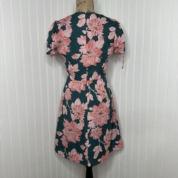 J Crew Mercantile Dress Womens Sz 4 Floral Green Tie Sleeve Garden Party Spring - Picture 2 of 16